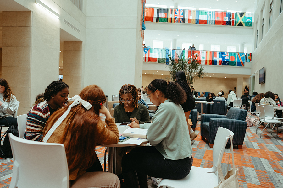 Students studying in Campus Center Atrium