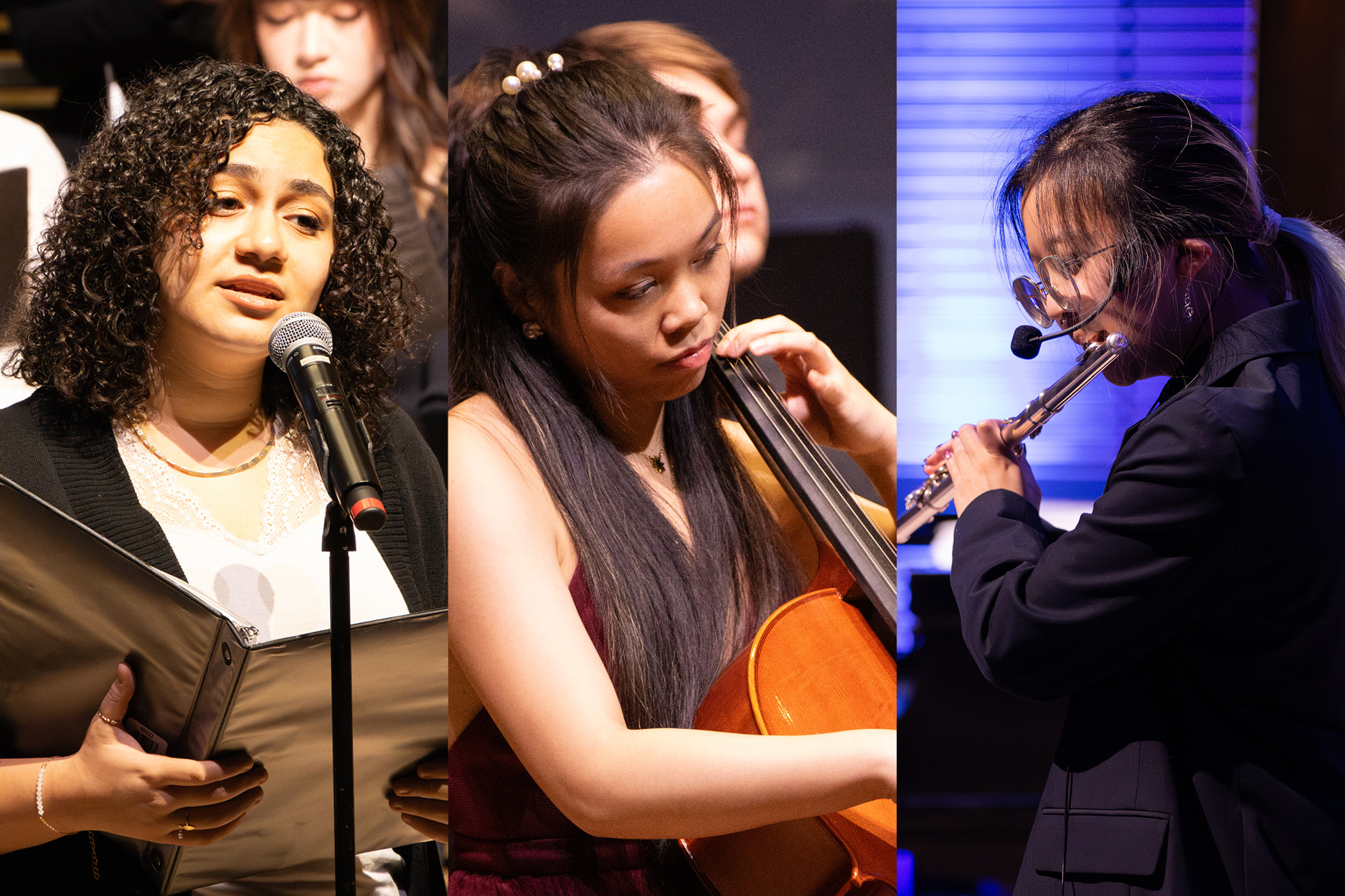 UMass Boston's Chorus, Orchestra, and Jazz Ensembles perform in the Recital Hall.