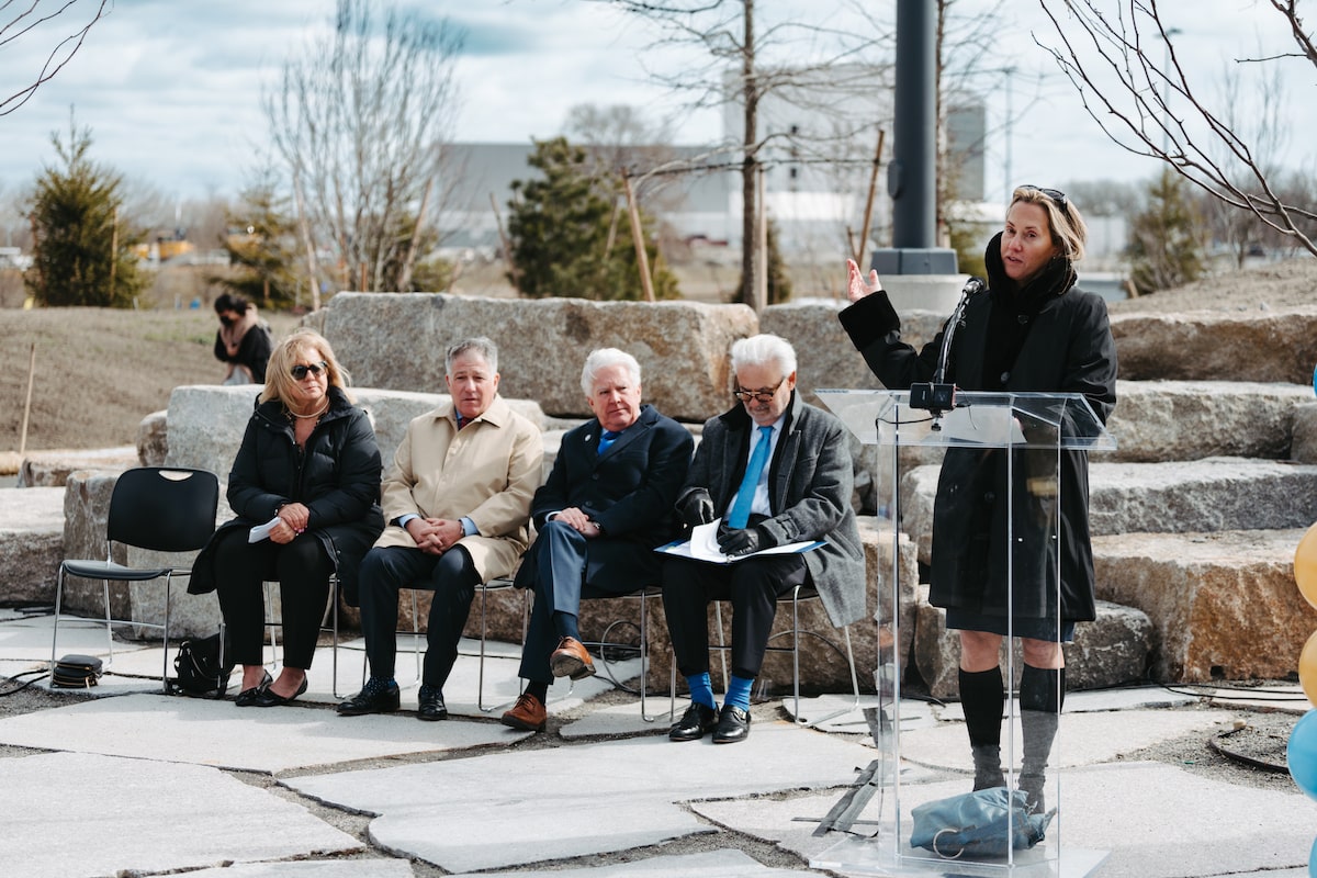 Barbara Kroncke speaks at ribbon cutting.