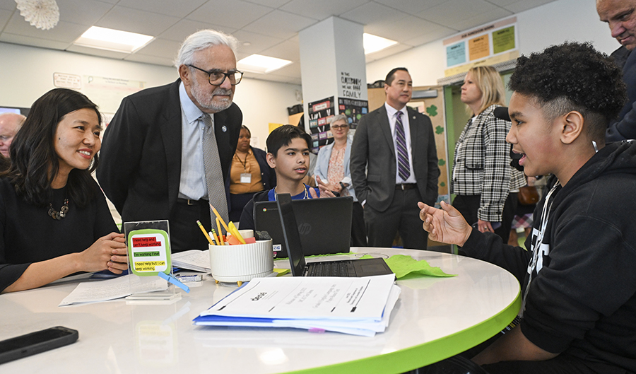 Mayor Wu and Chancellor speak to students at BPS AI announcement