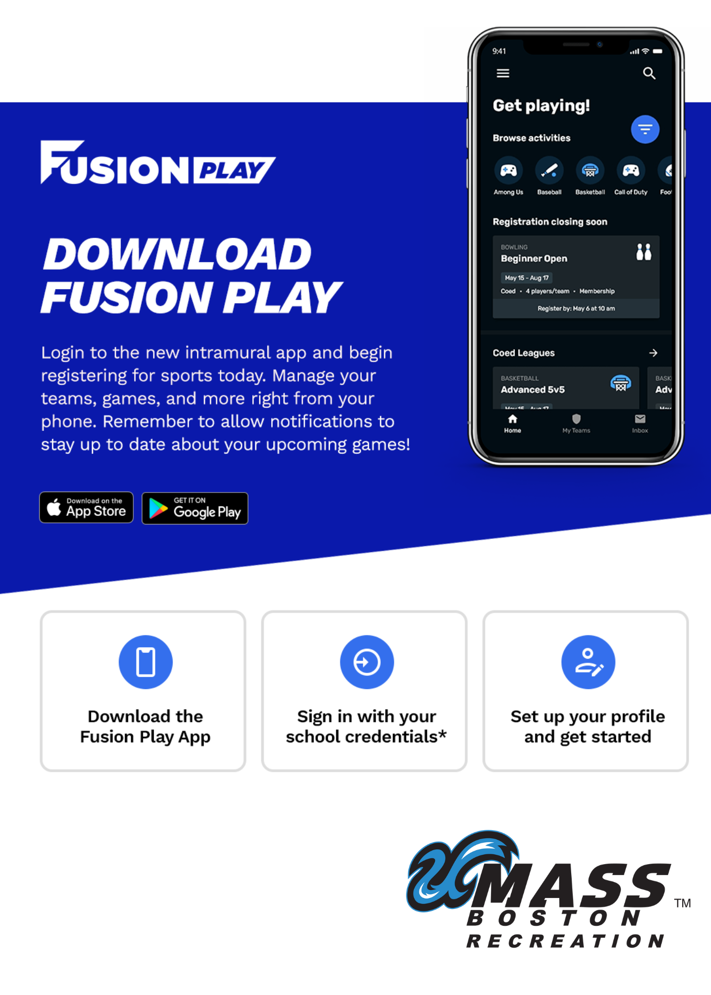 Download Fusion play application to join intramurals